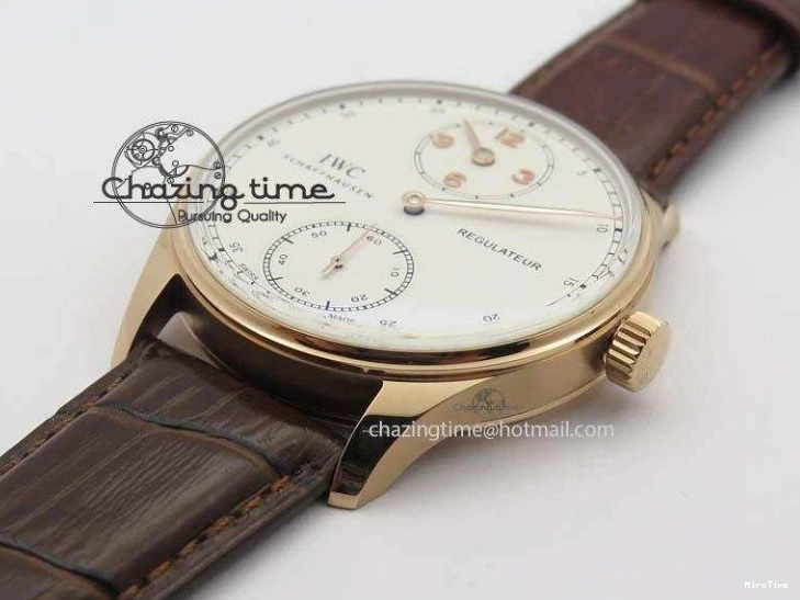 MIROTIME 0513 GoAnywhere Portuguese IW5444 RG White Dial RG Numbers On Brown Leather Strap A 7253